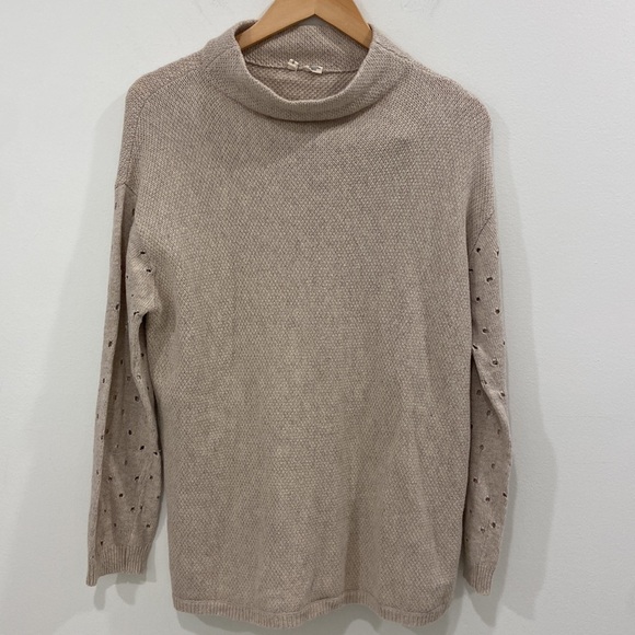 Anthropologie ~Moth~ Cashmere Blend Mock Neck
Perforated Sleeve Sweater - Picture 3 of 10